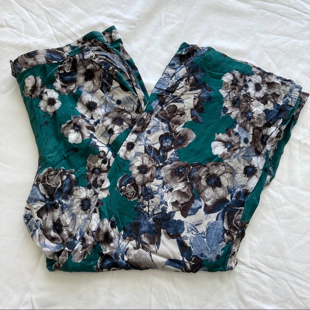 Sisley Pants Green Floral Rose Wide Leg